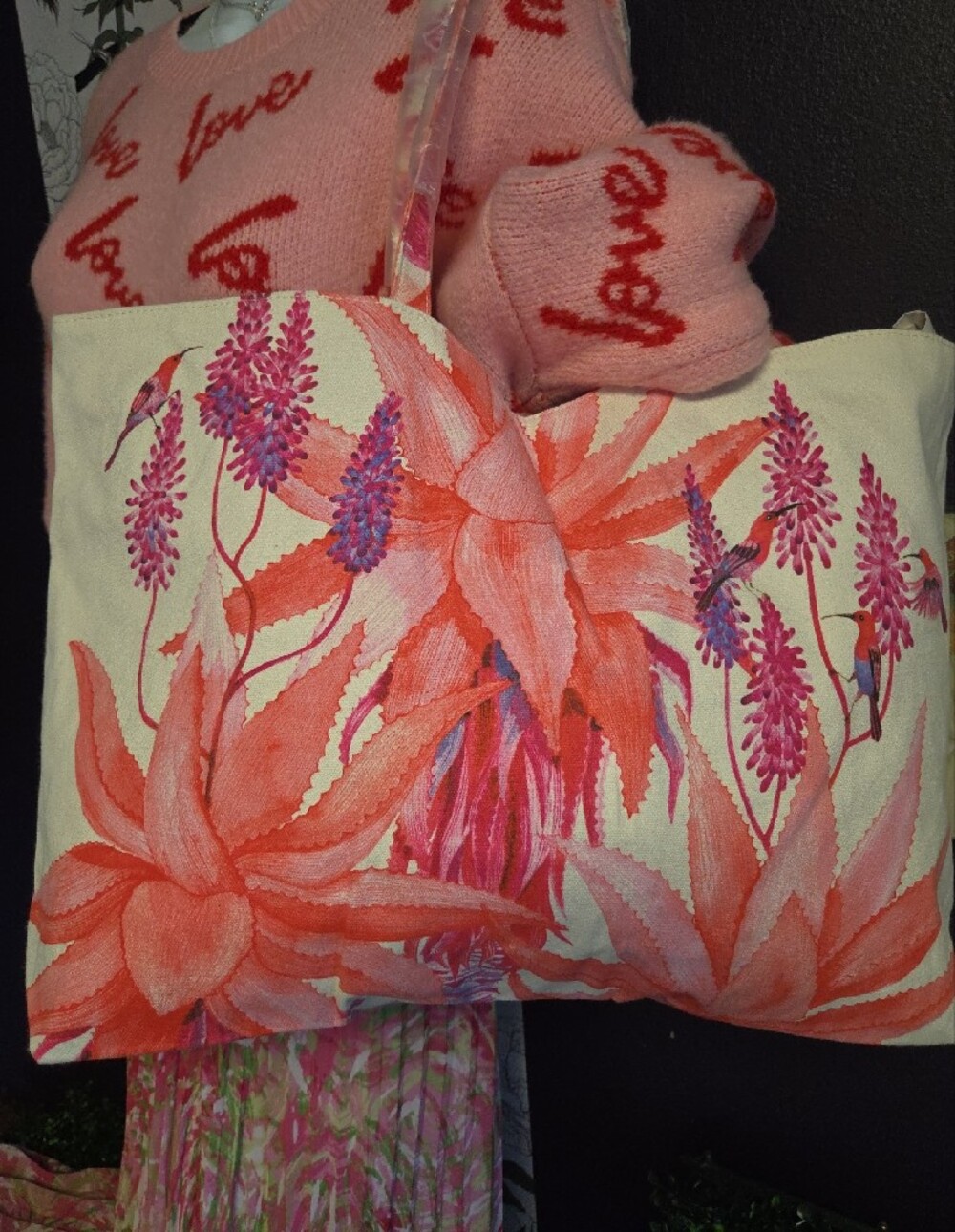 Pink Humming Bird & Agave Desert Plant Grapgic On A Canvas By Estee Lauder